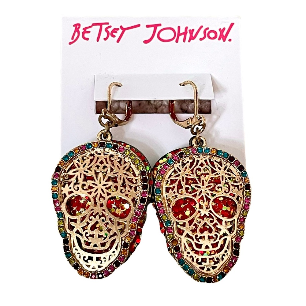 🌀 Betsey Johnson Filigree Layered Skull Earrings